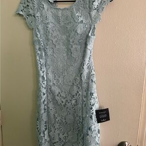 Lulu's Light Blue Lace Backless Dress